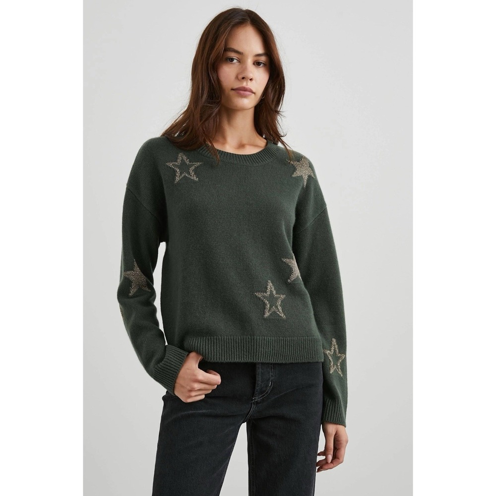 Rails Women's Perci Olive Gold‎ Stars Long Sleeve Wool Blend Sweater Size Medium